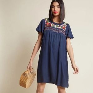 Modcloth Navy Floral Embroidered Mini Dress